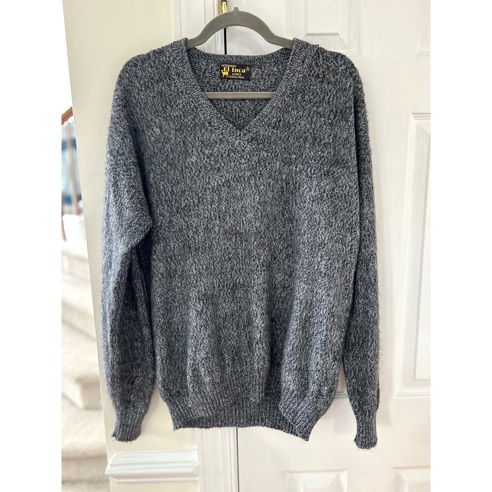 Artesanias Inca Perú Alpaca Marled Grey V-Neck Sweater
